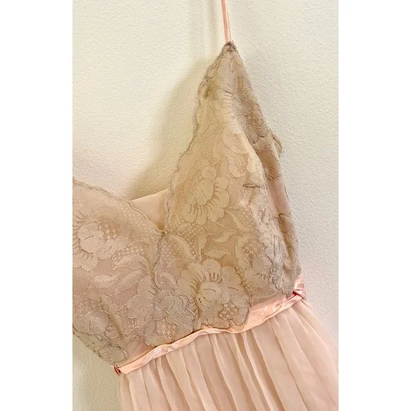 Vintage 70s Sheer Lace Babydoll Pink Slip Dress Fairy Coquette S - Picture 4 of 7